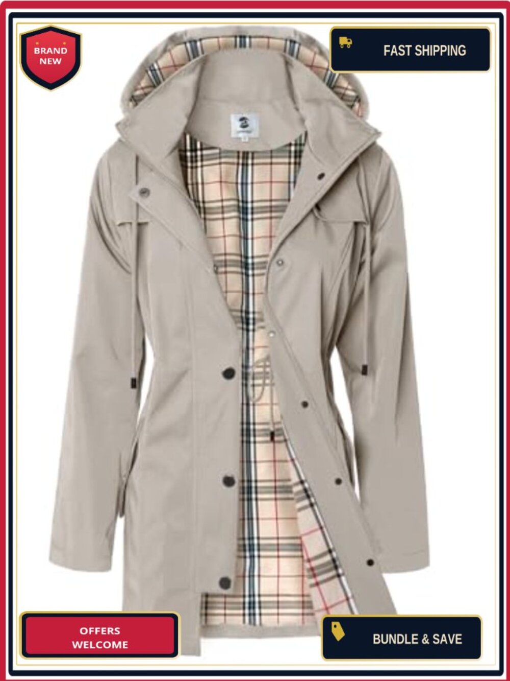 Women's Long Hooded Rain Jacket Waterproof Windbreaker Outdoor Coat